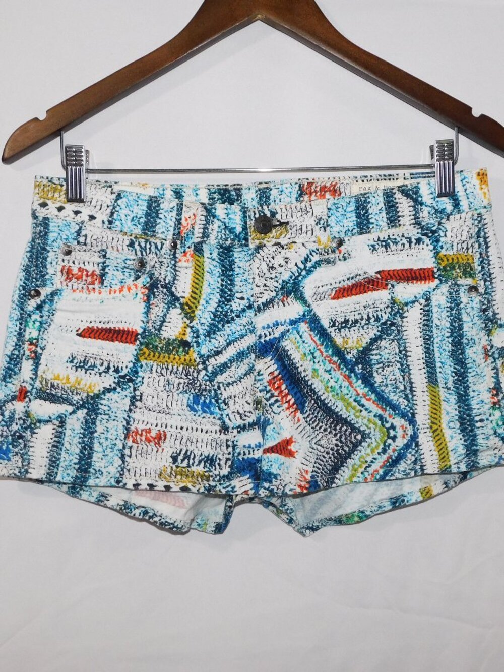 Rag & Bone Biba Surf Knit Shorts Multicolor Geometric Pattern Womens 29